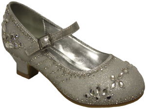GIRLS DRESSY SHOES WITH FLOWER RHINESTONES (SILVER)